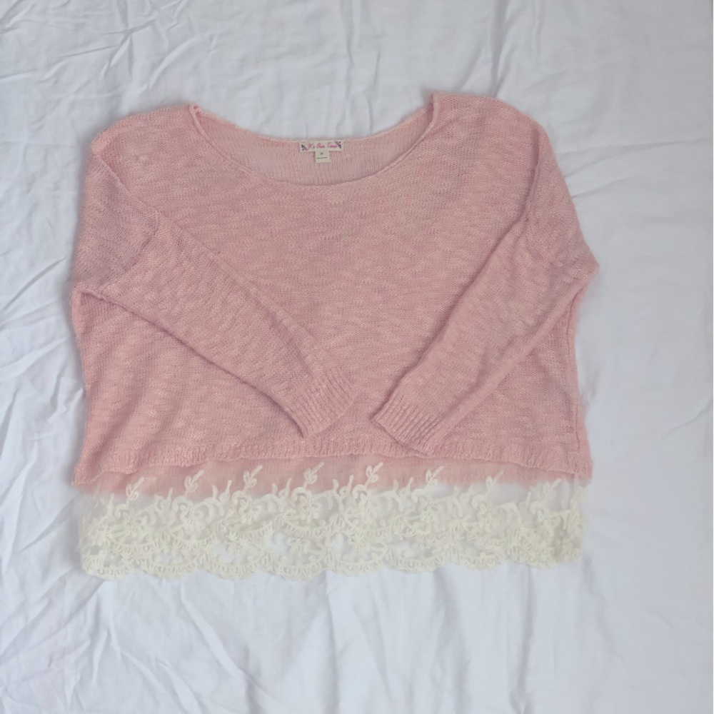 Light Pink Scoop Neck Sweater with Lace Details